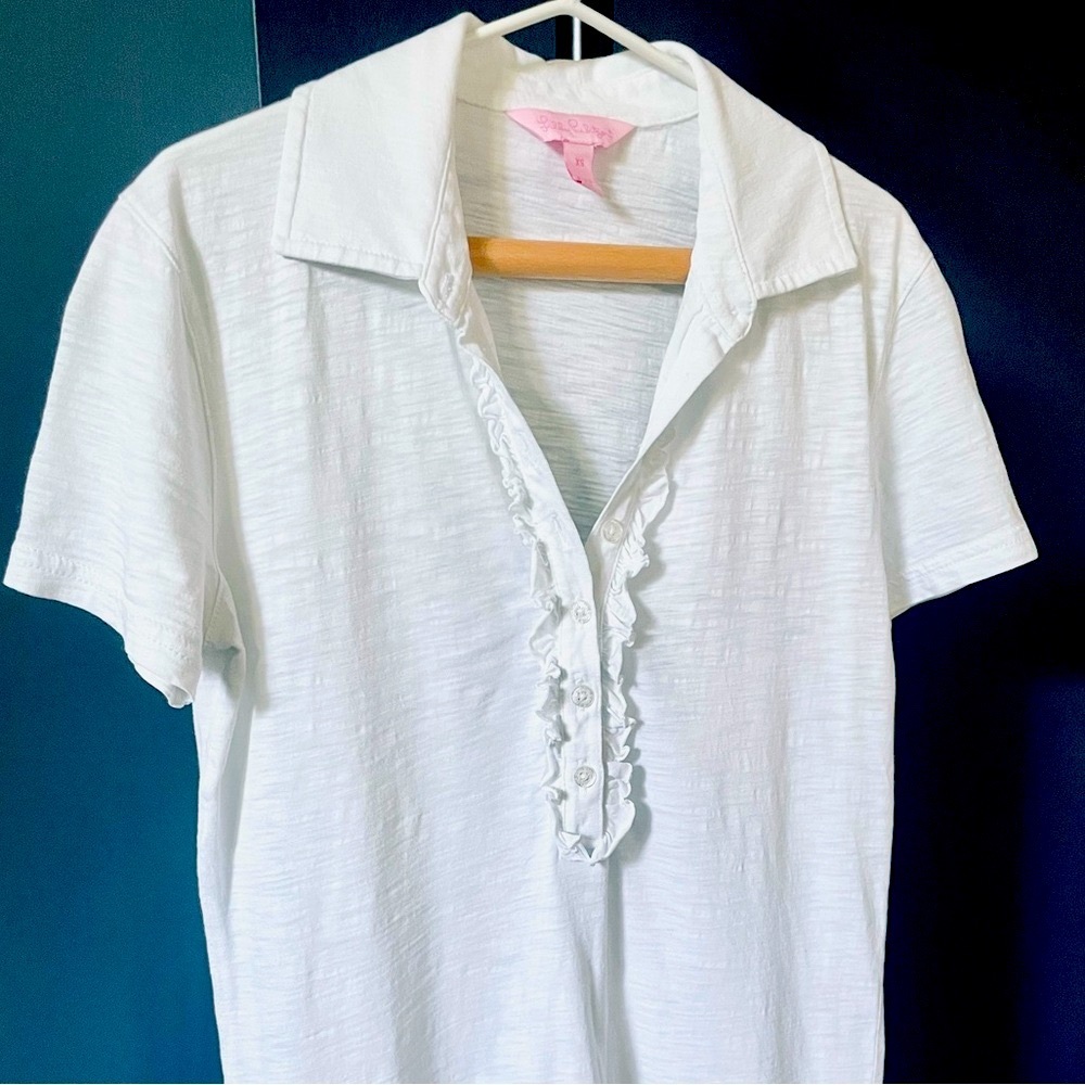 Lilly Pulitzer White Vintage Cotton Ruffle Polo